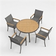 5-Piece Grey Aluminum Patio Dining Set - 4-Seat All-Weather - Round Table