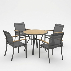 5-Piece Grey Aluminum Patio Dining Set - 4-Seat All-Weather - Round Table