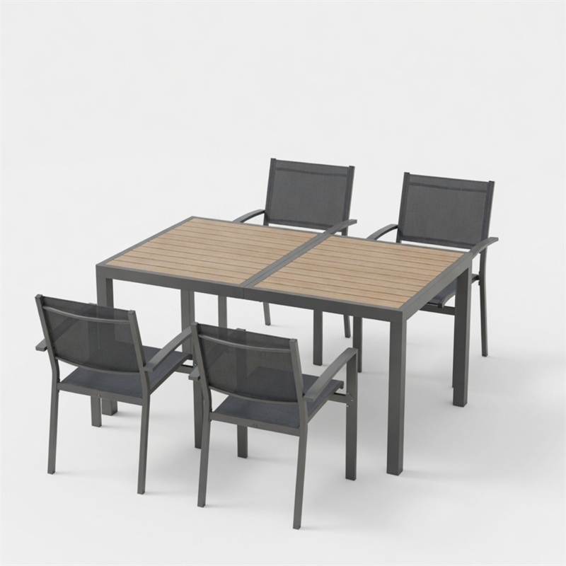 5-Piece Grey Patio Dining Set - 4-Seat All-Weather - Rectangular Table