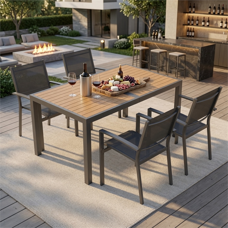 5-Piece Grey Patio Dining Set - 4-Seat All-Weather - Rectangular Table