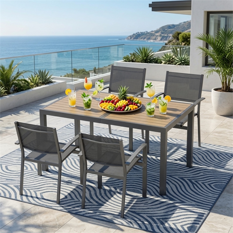 5-Piece Grey Patio Dining Set - 4-Seat All-Weather - Rectangular Table