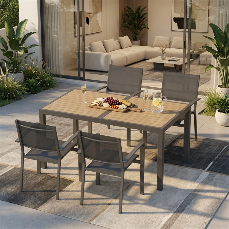 5-Piece Grey Patio Dining Set - 4-Seat All-Weather - Rectangular Table