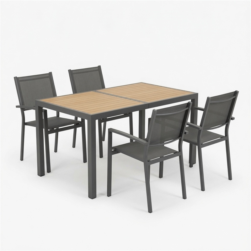 5-Piece Grey Patio Dining Set - 4-Seat All-Weather - Rectangular Table
