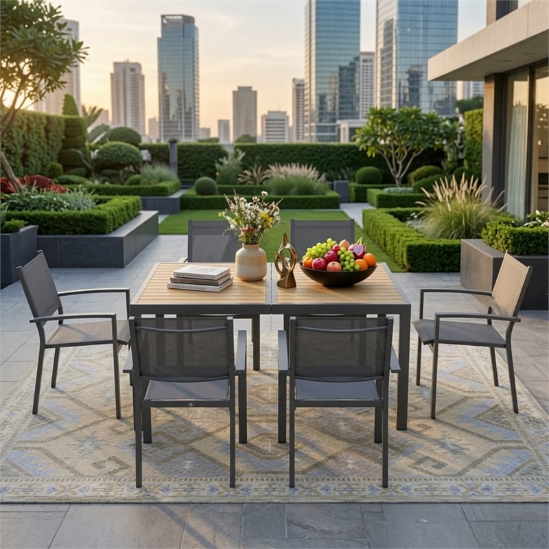 7-Piece Grey Patio Dining Set - 6-Seat All-Weather Heavy Duty HDPS Aluminum