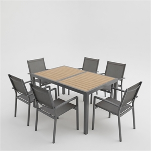 7-Piece Grey Patio Dining Set - 6-Seat All-Weather Heavy Duty HDPS Aluminum