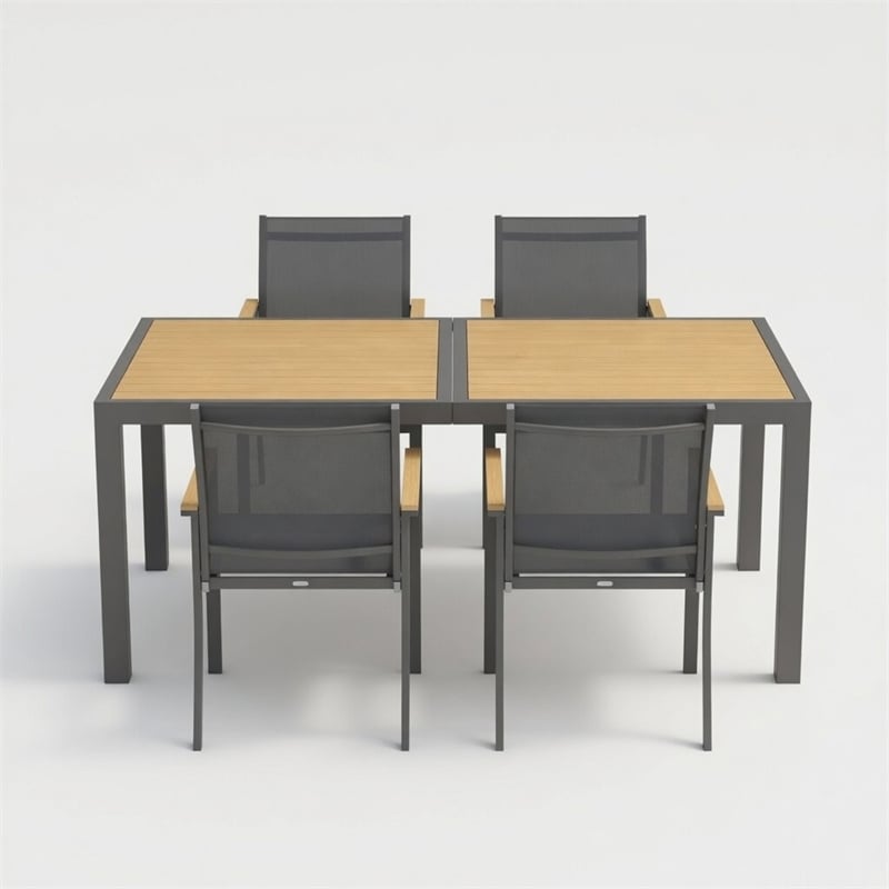 5-Piece Grey Aluminum Patio Dining Set - 4-Seat - Rectangular Table