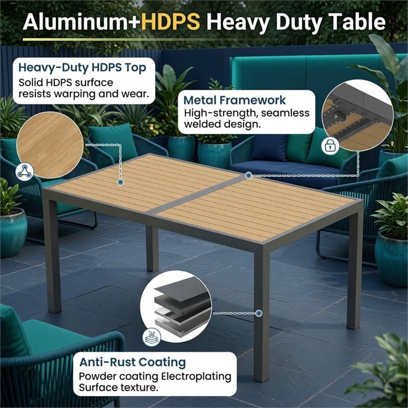 5-Piece Grey Aluminum Patio Dining Set - 4-Seat - Rectangular Table