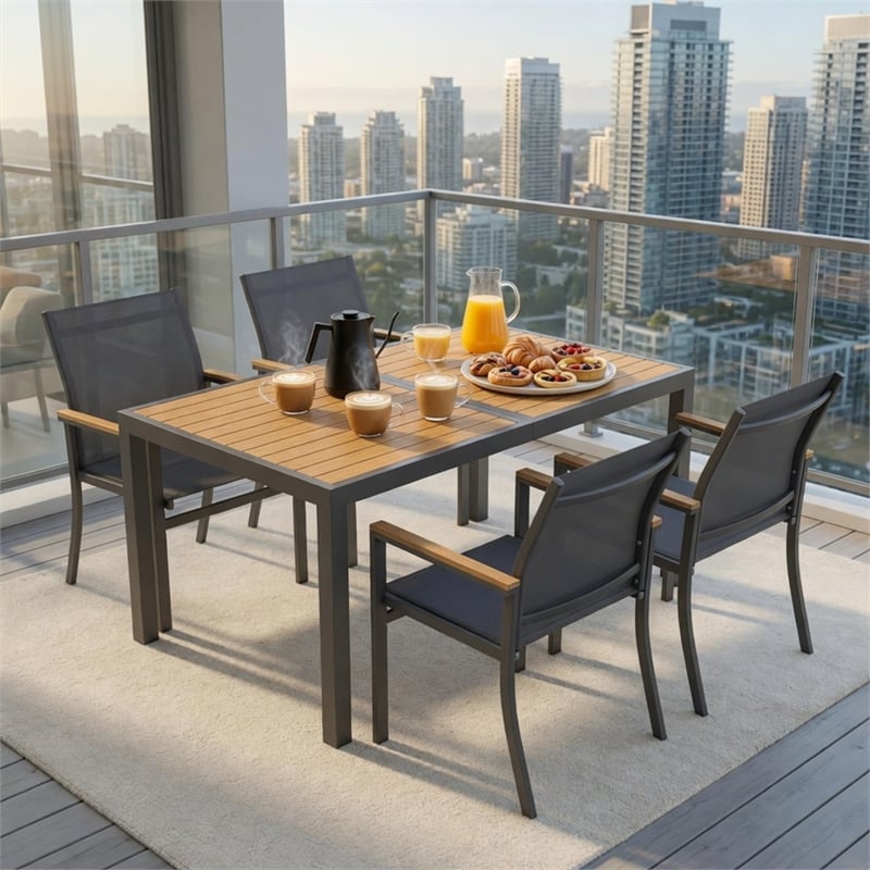 5-Piece Grey Aluminum Patio Dining Set - 4-Seat - Rectangular Table