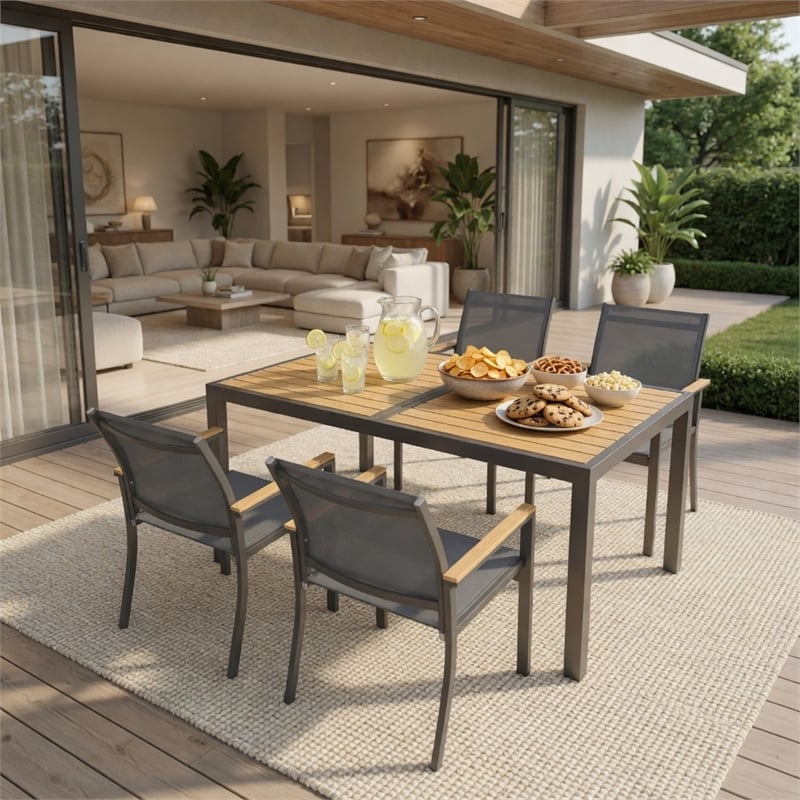 5-Piece Grey Aluminum Patio Dining Set - 4-Seat - Rectangular Table