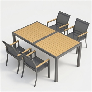 5-Piece Grey Aluminum Patio Dining Set - 4-Seat - Rectangular Table