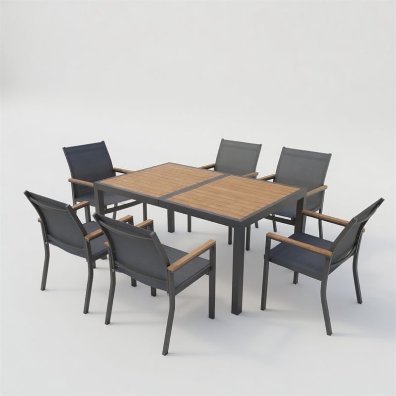 7-Piece Grey Aluminum Patio Dining Set - 6-Seat All-Weather Heavy Duty HDPS