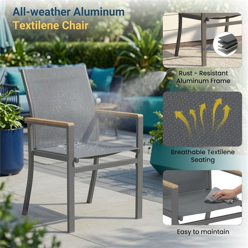 7-Piece Grey Aluminum Patio Dining Set - 6-Seat All-Weather Heavy Duty HDPS