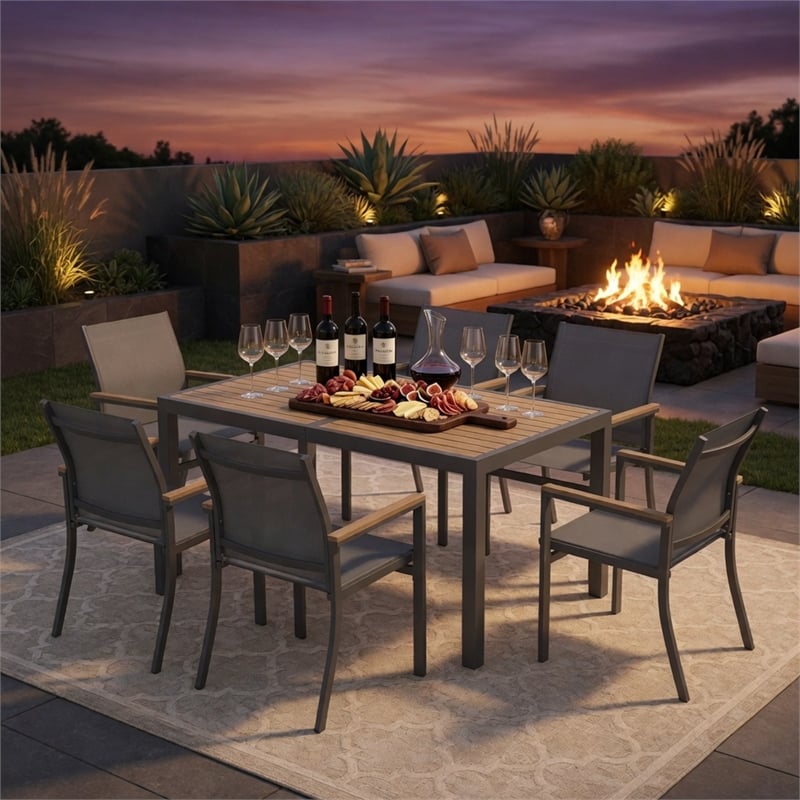 7-Piece Grey Aluminum Patio Dining Set - 6-Seat All-Weather Heavy Duty HDPS