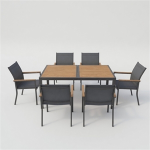 7-Piece Grey Aluminum Patio Dining Set - 6-Seat All-Weather Heavy Duty HDPS