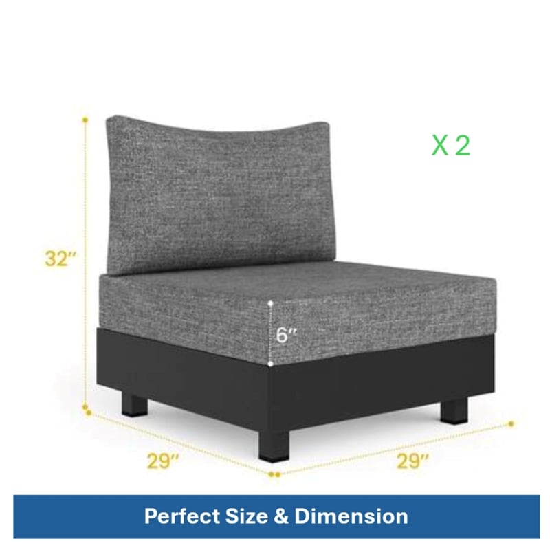 2-Piece Gray Aluminum Modular Armless Chairs for Pool Garden Balcony Porch