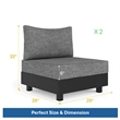 2-Piece Gray Aluminum Modular Armless Chairs for Pool Garden Balcony Porch