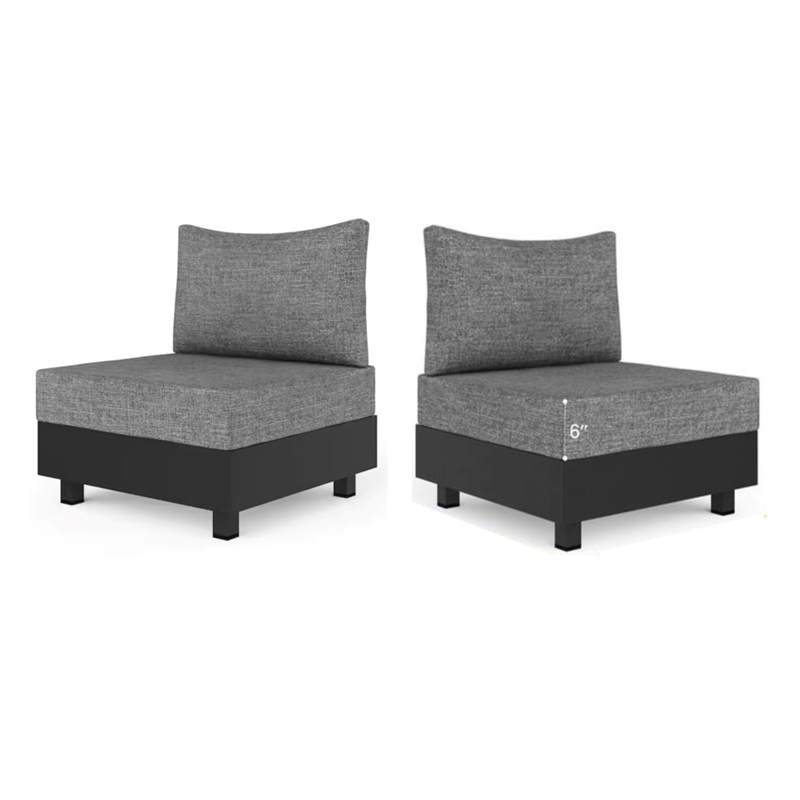 2-Piece Gray Aluminum Modular Armless Chairs for Pool Garden Balcony Porch