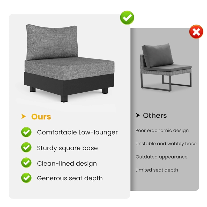 2-Piece Gray Aluminum Modular Armless Chairs for Pool Garden Balcony Porch