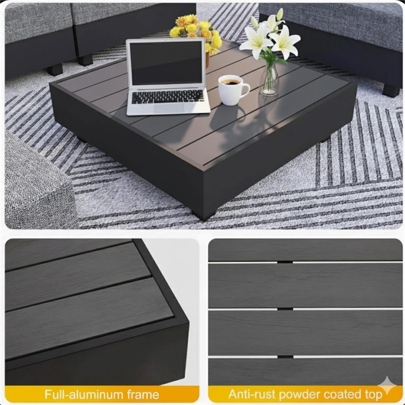 5-Piece Gray Aluminum Patio Sectional Set - Coffee Table