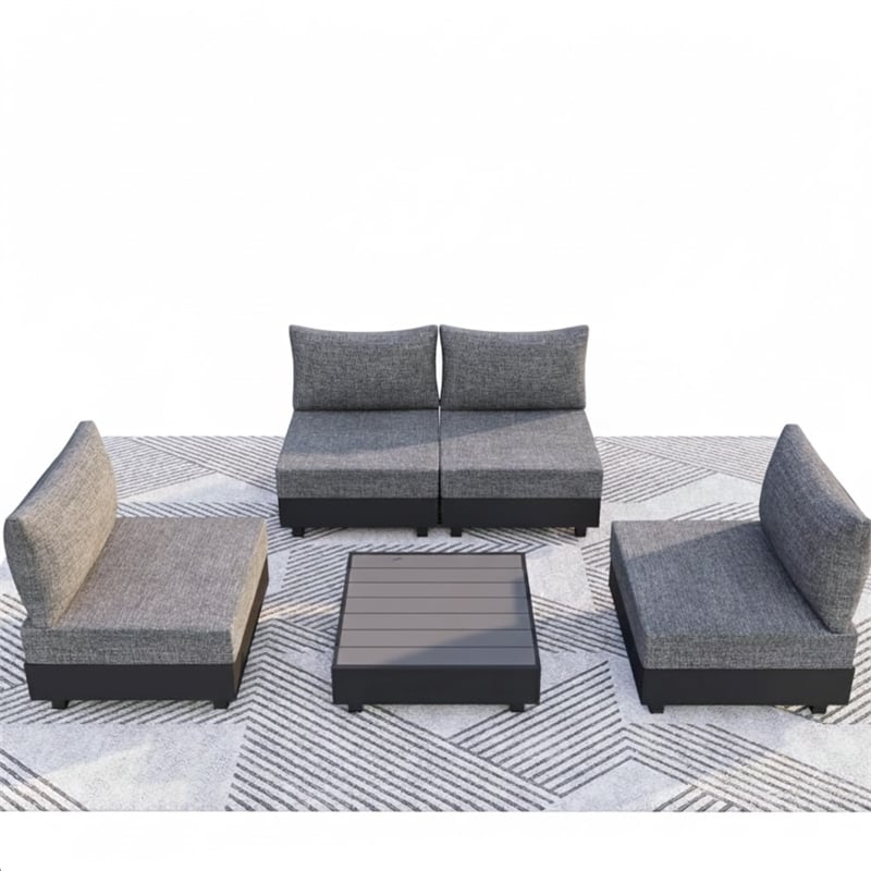 5-Piece Gray Aluminum Patio Sectional Set - Coffee Table