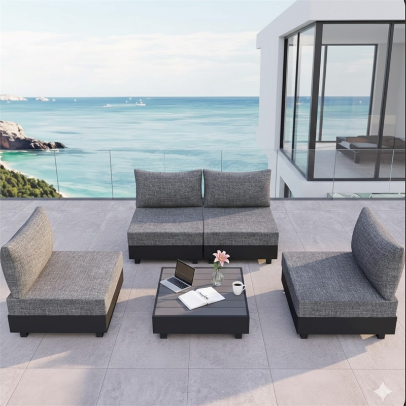 5-Piece Gray Aluminum Patio Sectional Set - Coffee Table