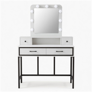 39.37&quot White Vanity Desk - 3-Color Lighted Mirror - Makeup - 4 Drawers