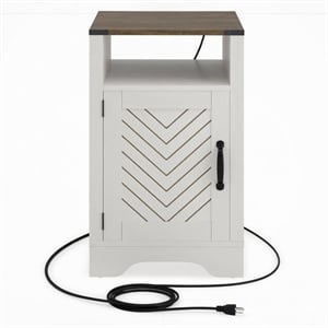 16&quot White & Rustic Oak Farmhouse Nightstand with Charging Station & Storage