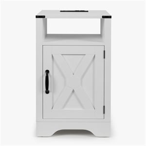 16&quot White Farmhouse Nightstand with Charging Station & Storage