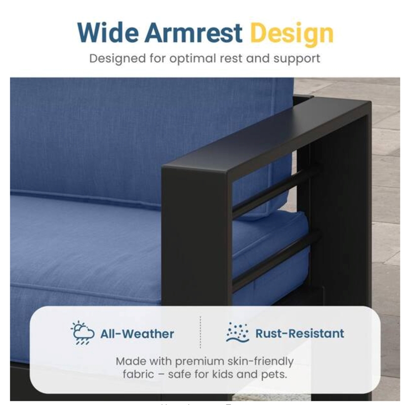 5-Piece Modern Aluminum Patio Conversation Set - 7-Seat Outdoor - Aluminum