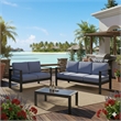 3-Piece Modern Aluminum Patio Conversation Set - 5-Seat Outdoor - Blue