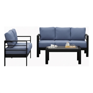3-Piece Modern Aluminum Patio Conversation Set - 5-Seat Outdoor - Blue