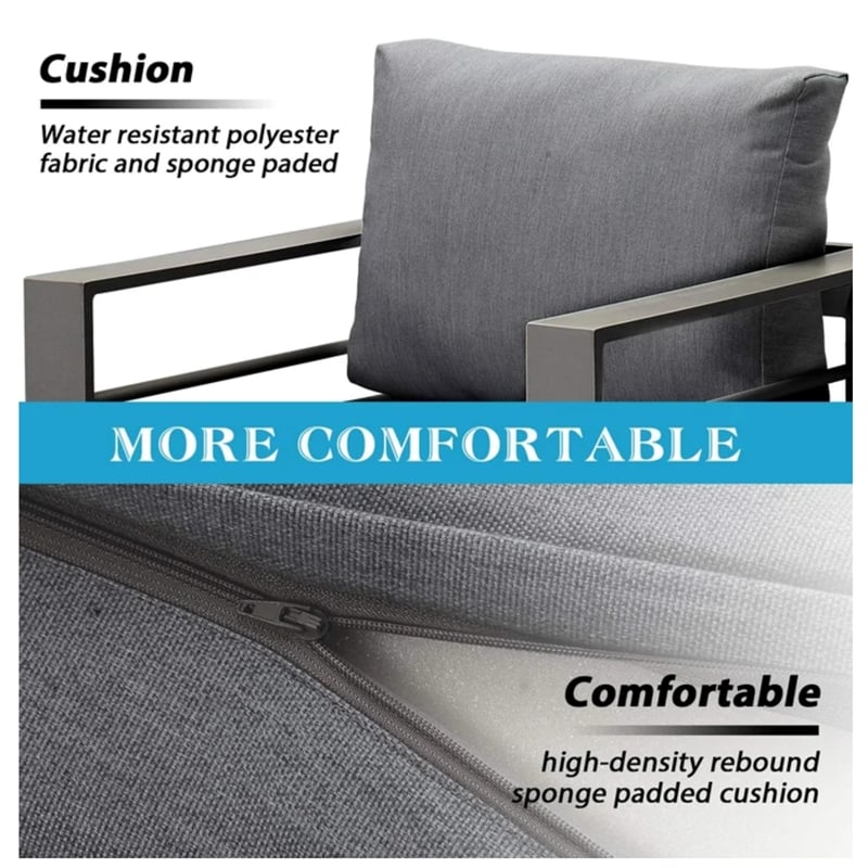 4-Piece Modern Aluminum Patio Conversation Set - 4-Seat Outdoor - Dark Gray