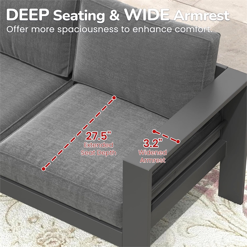 4-Piece Modern Aluminum Patio Conversation Set - 4-Seat Outdoor - Dark Gray