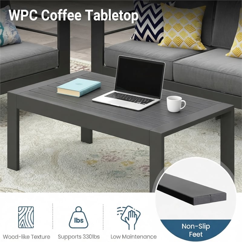 4-Piece Modern Aluminum Patio Conversation Set - 4-Seat Outdoor - Dark Gray