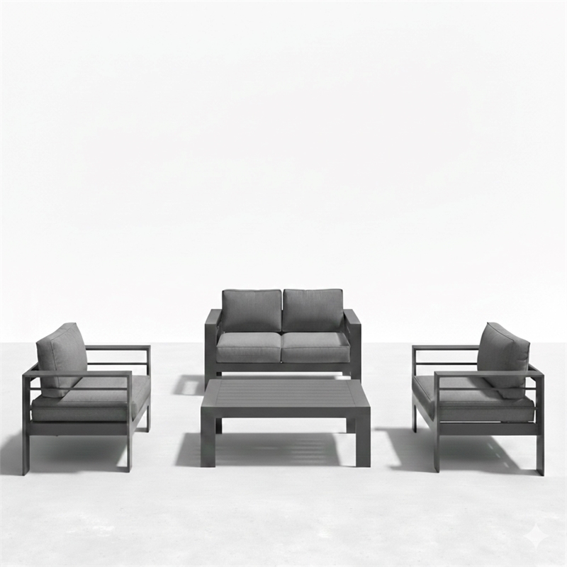 4-Piece Modern Aluminum Patio Conversation Set - 4-Seat Outdoor - Dark Gray