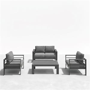 4-Piece Modern Aluminum Patio Conversation Set - 4-Seat Outdoor - Dark Gray