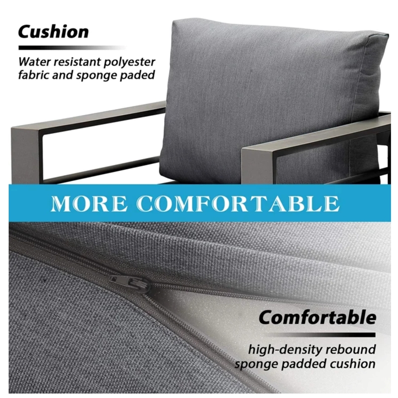 4-Piece Modern Aluminum Patio Conversation Set - 5-Seat Outdoor - Dark Gray