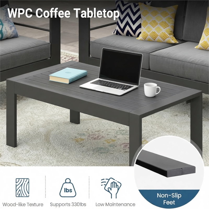 4-Piece Modern Aluminum Patio Conversation Set - 5-Seat Outdoor - Dark Gray