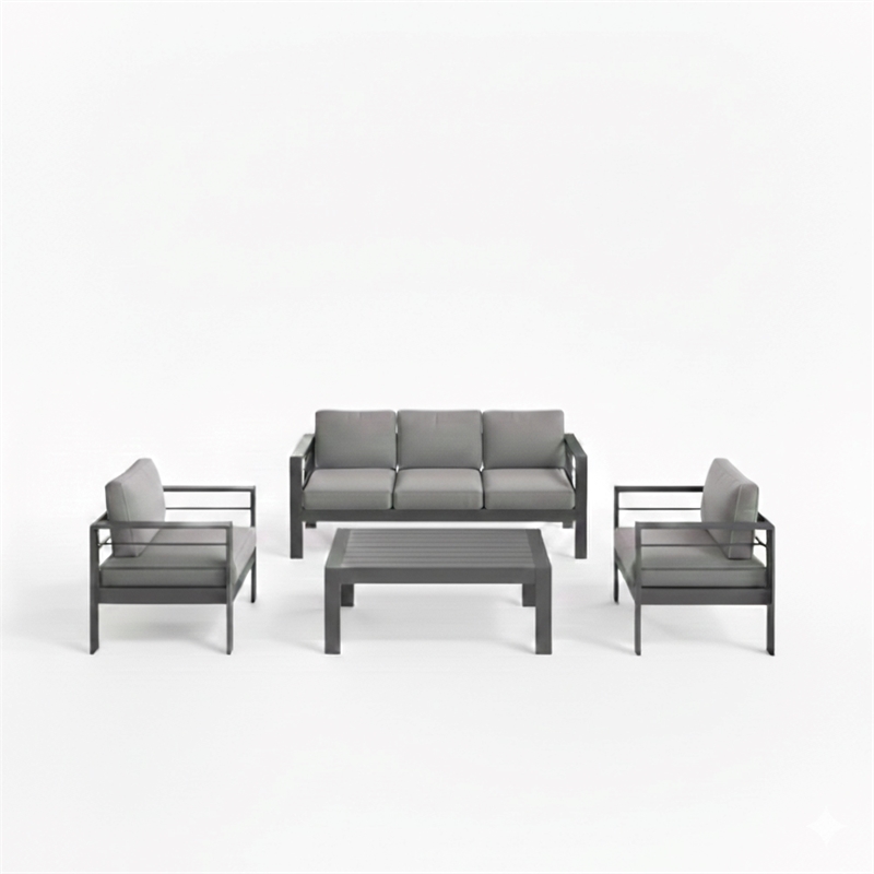 4-Piece Modern Aluminum Patio Conversation Set - 5-Seat Outdoor - Dark Gray
