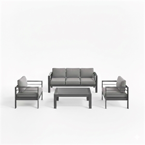4-Piece Modern Aluminum Patio Conversation Set - 5-Seat Outdoor - Dark Gray
