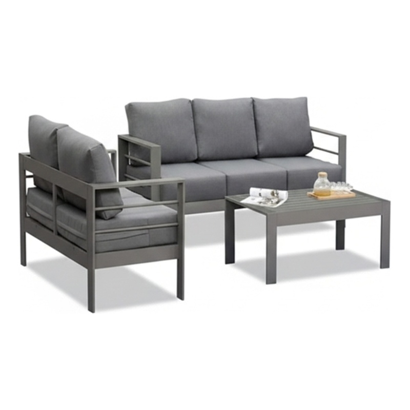 3-Piece Modern Aluminum Patio Conversation Set - 5-Seat Outdoor - Dark Gray