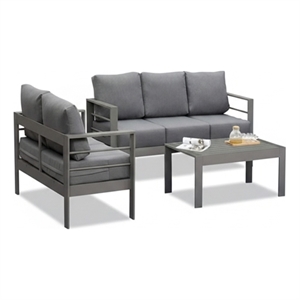 3-Piece Modern Aluminum Patio Conversation Set - 5-Seat Outdoor - Dark Gray
