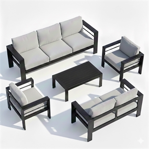 5-Piece Modern Aluminum Patio Conversation Set - 7-Seat - Light Gray