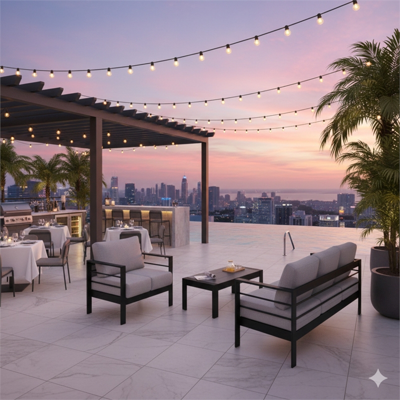 3-Piece Modern Aluminum Patio Conversation Set - 5-Seat - Light Gray