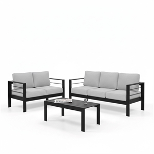 3-Piece Modern Aluminum Patio Conversation Set - 5-Seat - Light Gray