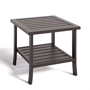 19&quot Square Brown Metal Outdoor Side Table - 2-Tier All-Weather Patio End