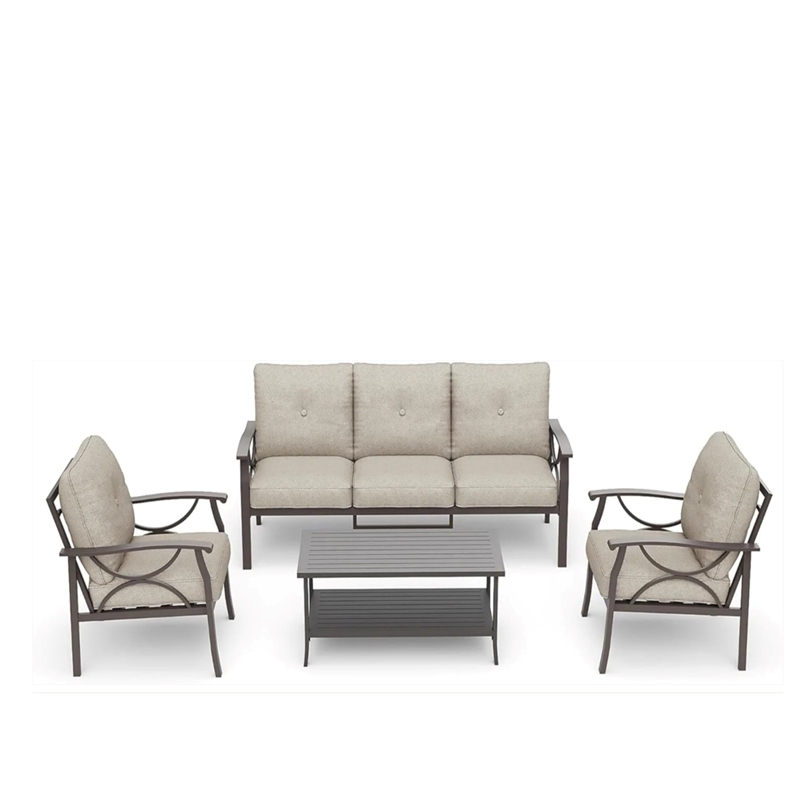 5-Piece Metal Patio Furniture Set - 5-Seat All-Weather Conversation - Beige