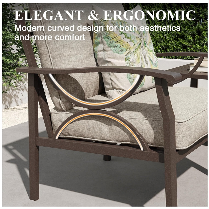 5-Piece Metal Patio Furniture Set - 5-Seat All-Weather Conversation - Beige