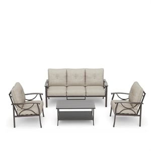 5-Piece Metal Patio Furniture Set - 5-Seat All-Weather Conversation - Beige