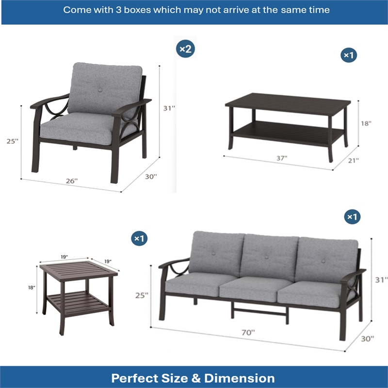 5-Piece Metal Patio Furniture Set - 5-Seat All-Weather (Khaki Frame)